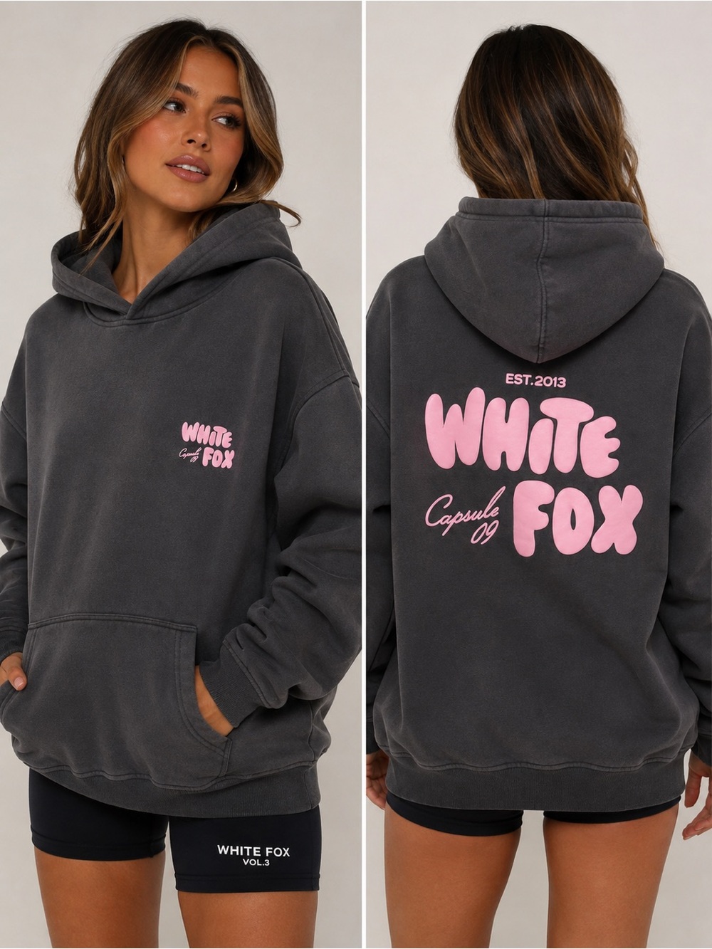 White Fox Capsule 09 Oversized Hoodie Charcoal Pink L/XL